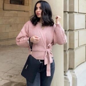 Zara Knit Wrap Cardigan Sweater Blush Pink Bloggers Favorite